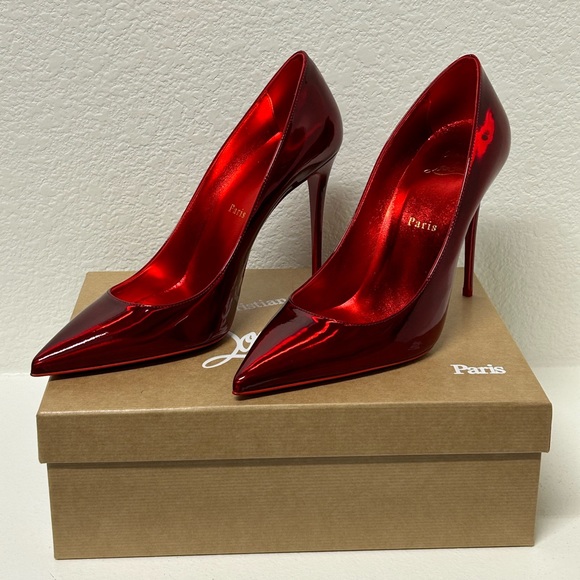 Christian Louboutin Kate 100mm Red Patent Leather Pumps - Picture 2 of 9